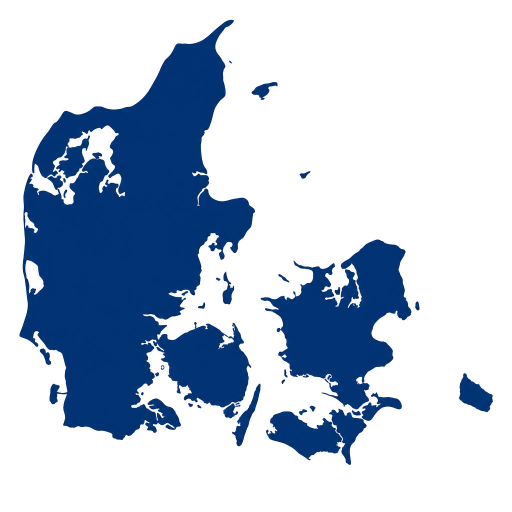 Danmarkskort der viser, at Kvik Bilpleje kører ud i Storkøbenhavn og omegn